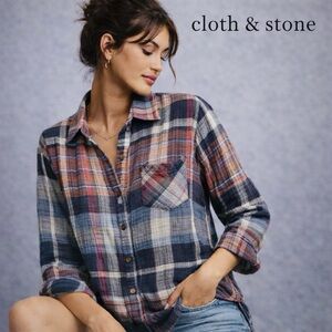 cloth & stone Plaid Button-Down Shirt | Size Small